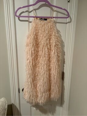 fab'rik Pale Peach Faux-Fur A-Line Dress